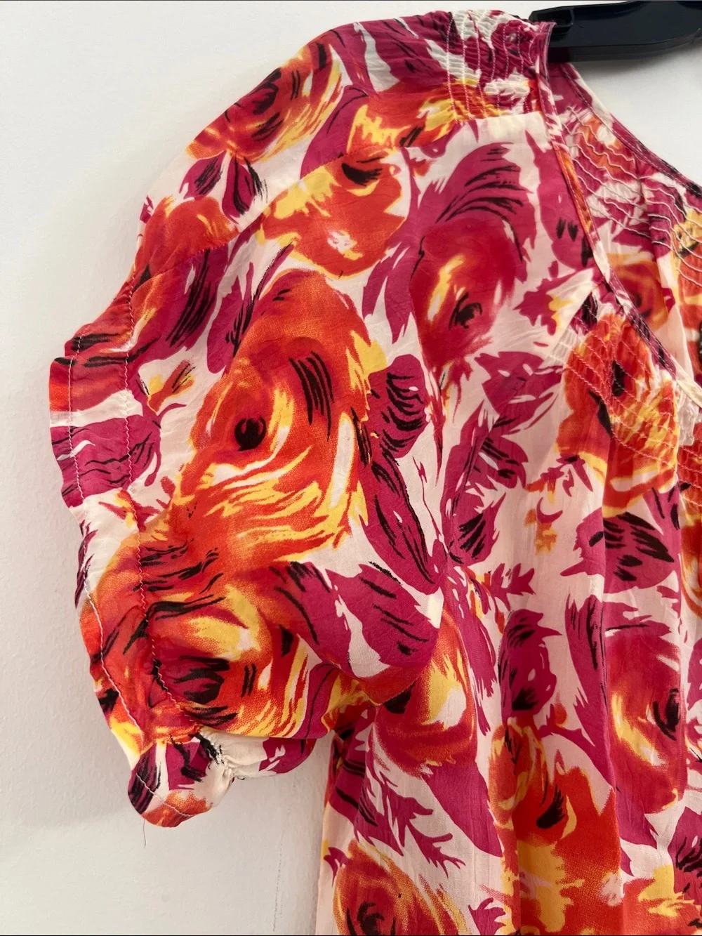 Johnny Was Pink, Orange & Yellow Floral Peasant Blouse